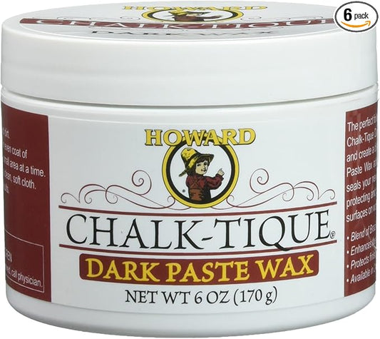Howard Products Chalk-Tique Dark Paste Wax for Wood - Dark Chalk Paint Wax Polish - Enhance and Distress Home Décor - 6 oz (Pack of 6)