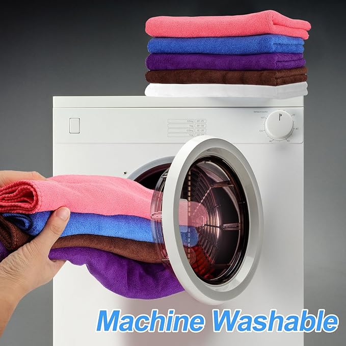 HARFINGTON 4 Pack Microfiber Cleaning Cloth, 24" x 12" Multi-Functional Cleaning Towels Reusable Absorbent Rags for Car Wash Kitchen Household Window Clean, Sapphire Blue