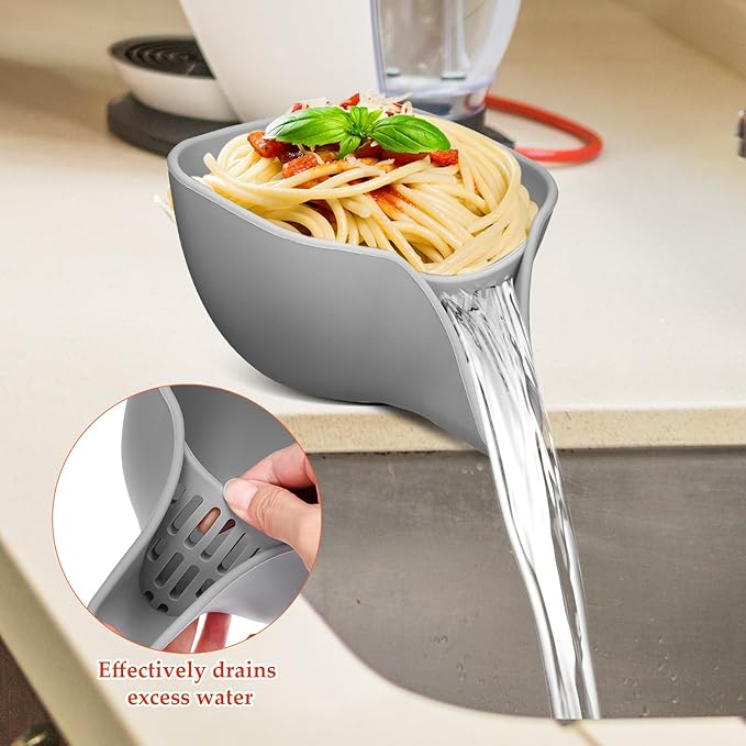 Kitchen Drainage Basket with Spout: Silicone Drain Basket for Food - Kitchen Essentials Drainage for Sink - Multifunctional Strainers and Colanders for Fruits Vegetables Pasta