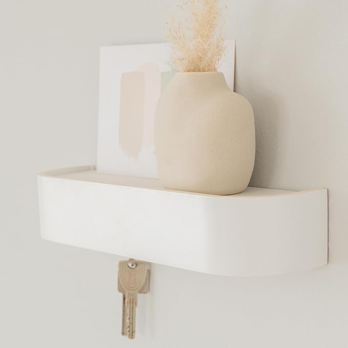 Kazai. Key Holder 'Toke' | Minimalist Key Hook Design from Berlin | Modern Key Holder Wall Mount with Wooden Shelf | Key Rack for Wall as Entryway Organizer | White