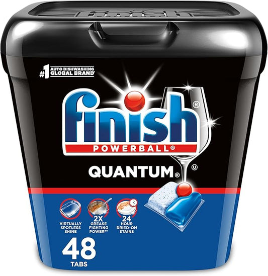 Finish Quantum Dishwasher Pods, No Pre-Rinse Dishwasher Detergent Soap Removes 24HR Dried-On Stain and Grease, Leaving a Virtually Spotless Shine, 48 Count