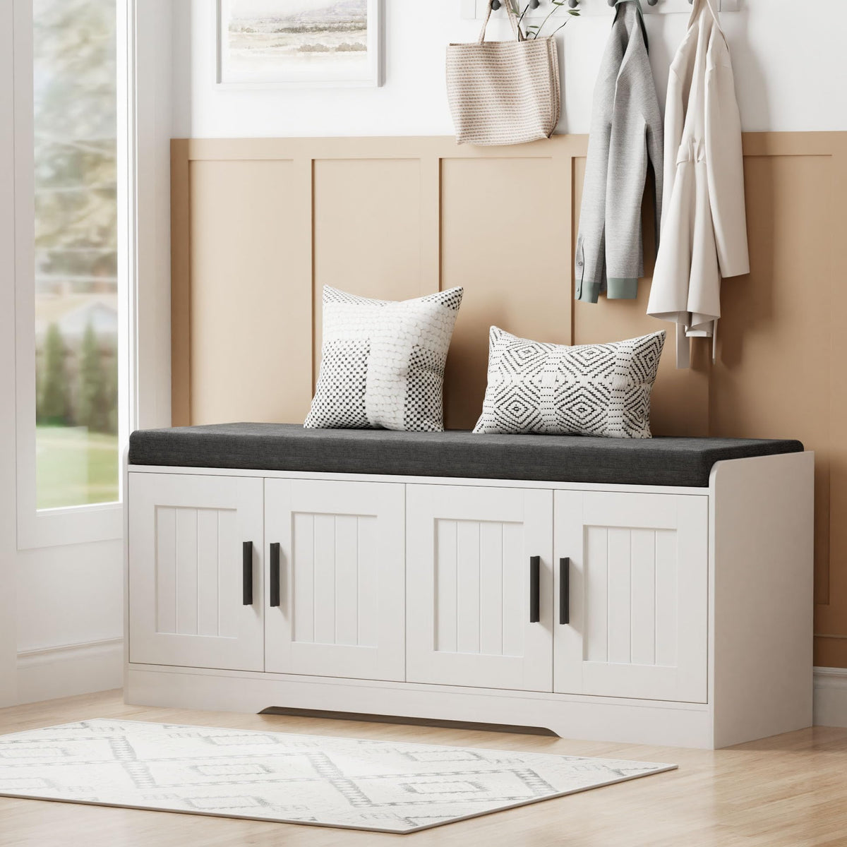 Homleke Shoe Storage Bench, 4 Doors & Thickened Padd | Home Organizati - Image 1