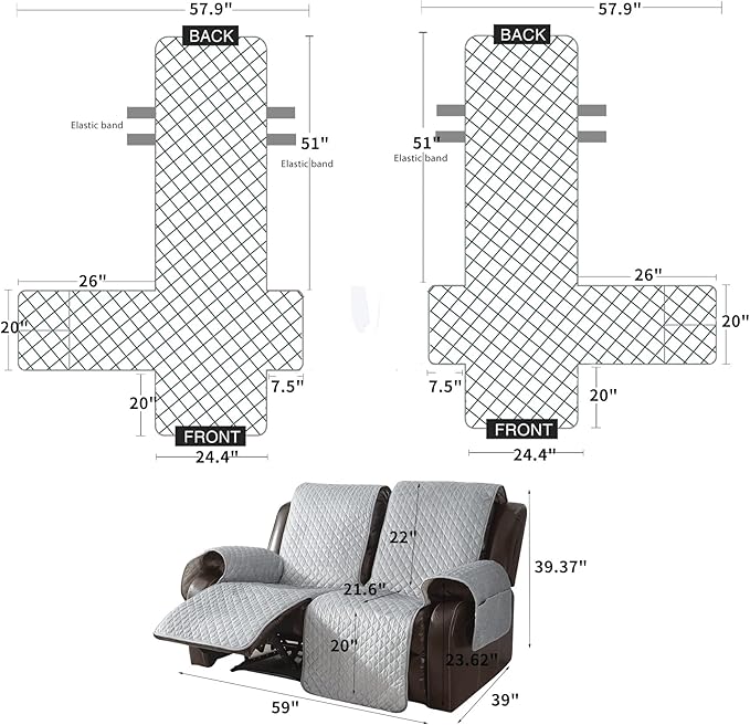 LUFEIJIASHI Non Slip Recliner Sofa Covers,Velvet Waterproof Recliner Couch Covers for 2 seat,Washable Reclining Couch Cover Furniture Protector for Dogs,Pets (Grey, 2 Seater)