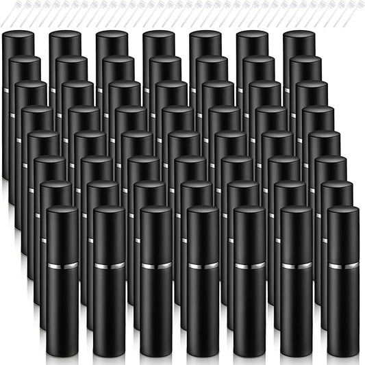 Zonon 56 Pieces 5ml Refillable Perfume Atomizer Mini Refillable Spray Perfume Bottle Portable with 56 Pieces Refill Pump Dispenser Pump Transfer Tool for Outgoing Valentine's Day(Black)