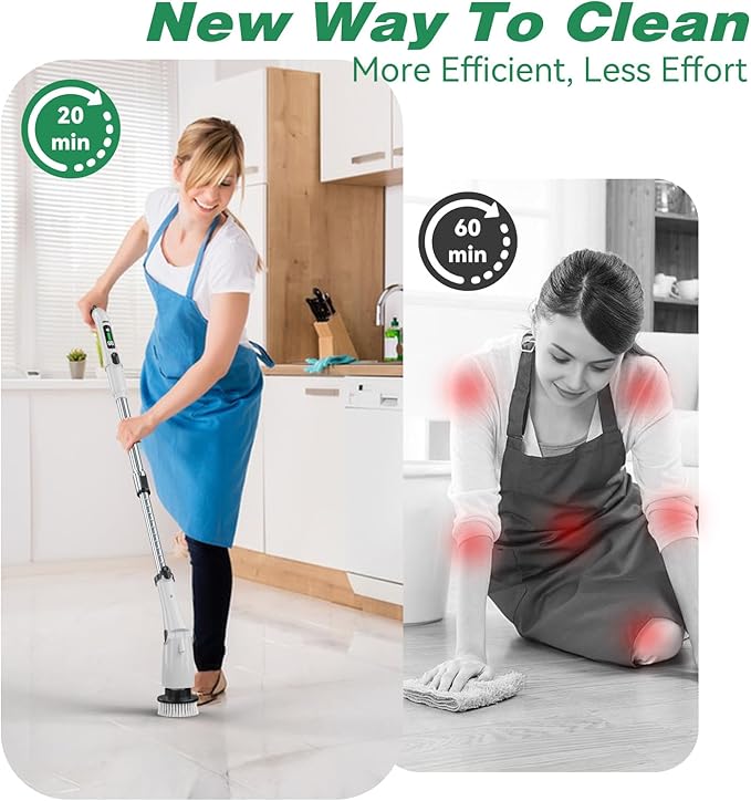 7.4V Electric Spin Scrubber Handheld Cordless Cleaning Brush Electric Cleaning Brush Kit with 7 Brush Heads, Adjustable Handle, 3 Speeds, Ideal for Home Kitchen Bathroom Wall Floor(White)