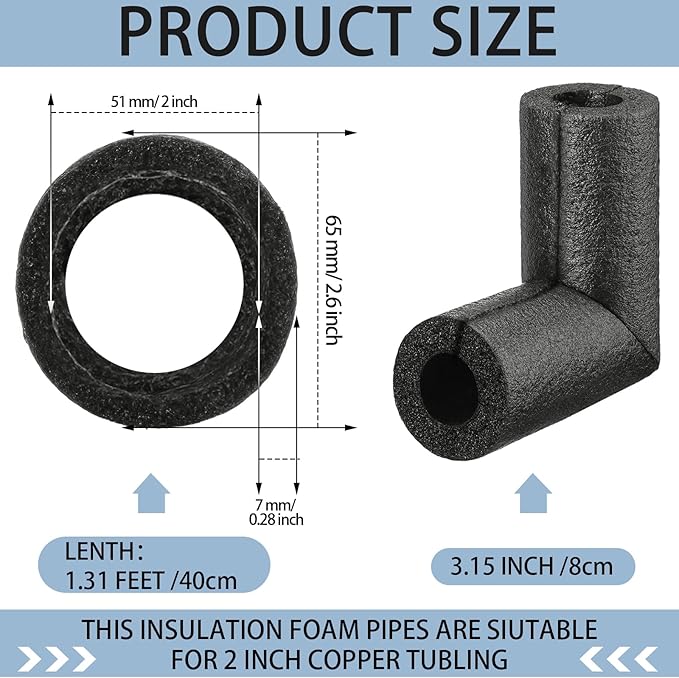 8 Pack Elbow Pipe Insulation Foam Tube Outdoor Wrap Black Pipe Covers Elbow Insulation Tubing Water Foam Covers for Outdoor Winter Irrigation, Sprinkler (2 Inch)