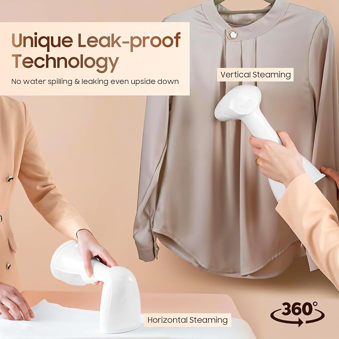 Portable Handheld Steamer for Clothes - 1350W Hand Held Clothes Steamer 15S Fast Heat-up, Heat-Resistant Steam Iron Remove Wrinkles for All Fabrics, 300ml Tank for Travel/Hotel