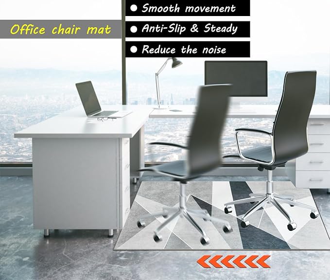 Office Chair Mat for Hardwood Floor,55"*35" Under Desk Mat, Computer Chair Rug,Anti-Slip Floor Protector for Low-Pile Carpet Home Office Black White