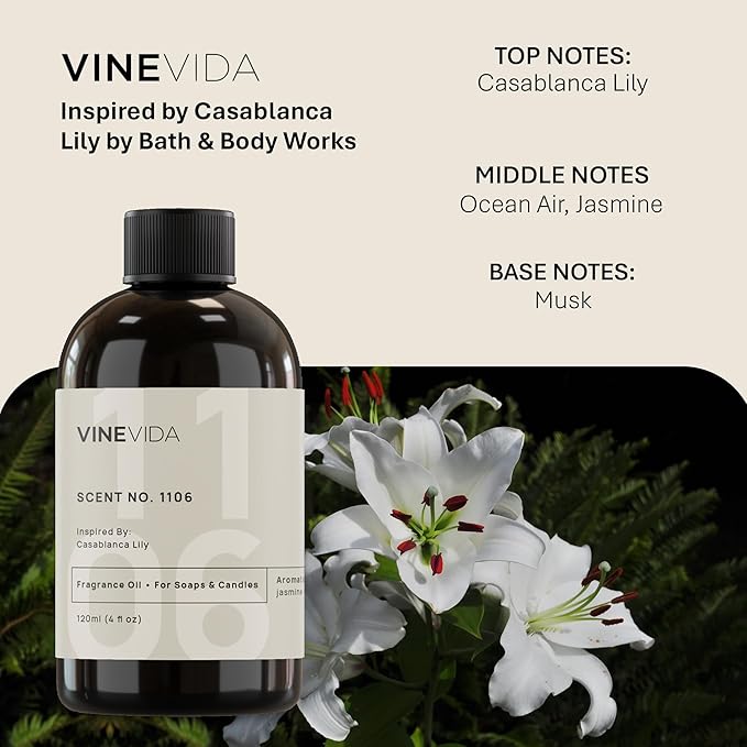 VINEVIDA [4oz] Casablanca Lily Fragrance Oil - Lily Scent for Candle & Soap Making, Made in USA
