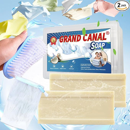 Grand Canal® Soap Bar for Stains, Grand Canal Old Soap with Brush, Underwear Cleaning Soap Bar, All Purpose Stain Cleaner for Clothes, Shoes, Underwear