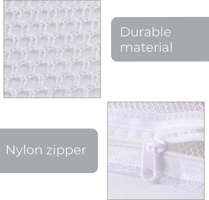 Smart Design Intimate Wash Bag w/ Safety Zipper - Washing Machine Safe - Fine Mesh Nylon Polyester - Bra, Hosiery, Pantyhose, Delicates, Lingerie, Sweater, & Baby Clothes (Set of 3) [White]