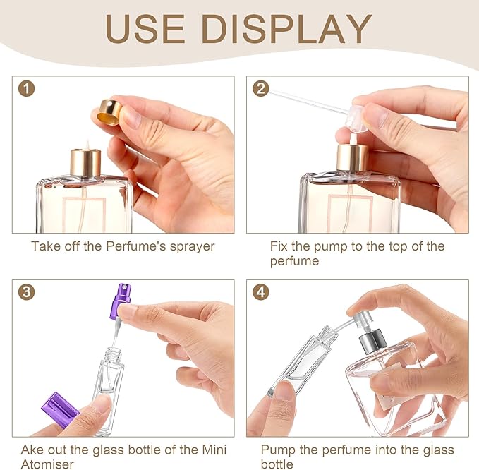 Domensi 60 Pcs 8 ml Empty Glass Perfume Bottles Bulk - Multicolor Refillable Cologne Spray Atomizer with Pump, for Travel, Skincare, Haircare, Cleaning & DIY Essentials