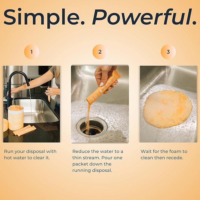 SplaShh Foaming Garbage Disposal Cleaner and Deodorizer, 25 Instant Foaming Powder Packets, 1-Year Supply, Mild Citrus Scent, Kitchen Sink Disposer Cleaner, Drain Odor Eliminator & Freshener