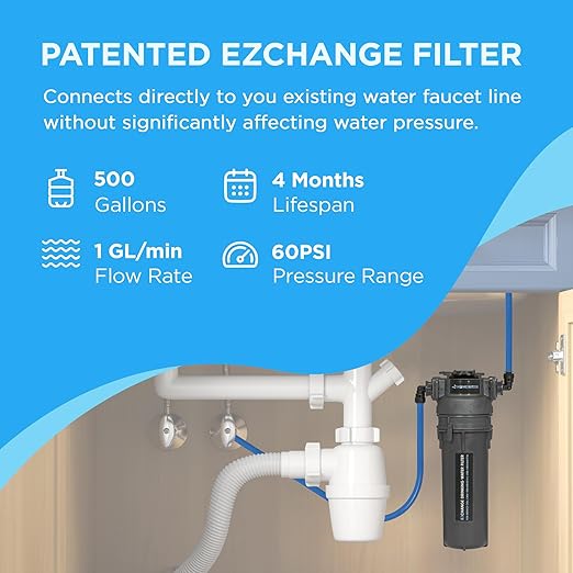 HOMEWATER EZChange Single Stage Under Sink Water Filter | Direct Connect Supreme Water Filtration System | Reduces Lead, Chlorine & Improve Water Quality | Made in North America