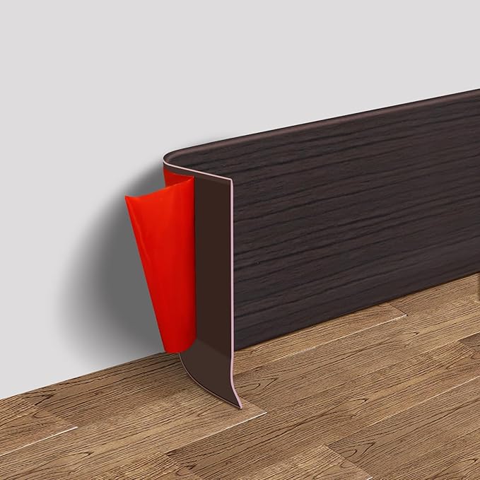 FONUNO Vinyl Wall Base Baseboard Molding Trim 4" Flexible Self Adhesive Rubber Wall Base Moulding Trim Peel and Stick Design, 4 Inch x 20 Feet, Black Walnut Wood Grain