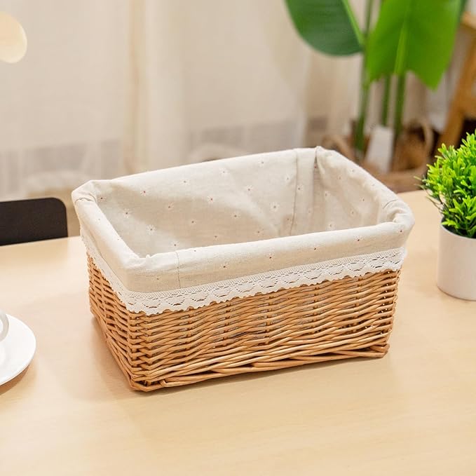 Handmade Storage Baskets Hand Woven Wicker Shelving Baskets Rectangle 1 Pc