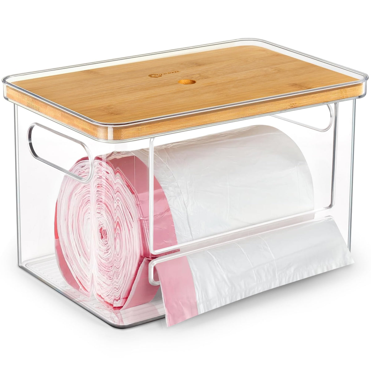 Stackable Trash Bag Dispenser with Wooden Top for Ho | All Products - Image 1