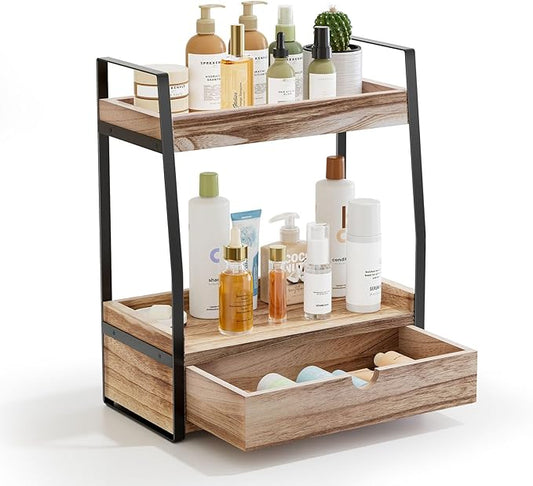 2-Tier Bathroom Organizer Countertop, Bathroom Sink Organizer Countertop, Vanity, Counter Shelf, Brown