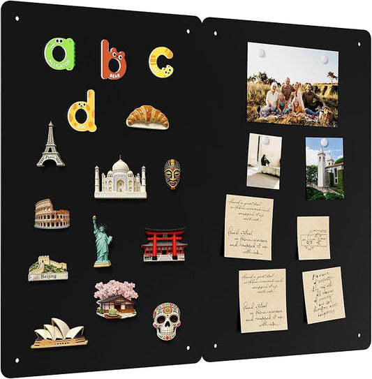 2 Pack Magnetic Board for Wall, 17.5" x 11.4" Magnet Bulletin Memo Board, Metal Sheets to Display Magnetic Letter Number Souvenir, Notes, Poetry, Photos, Black
