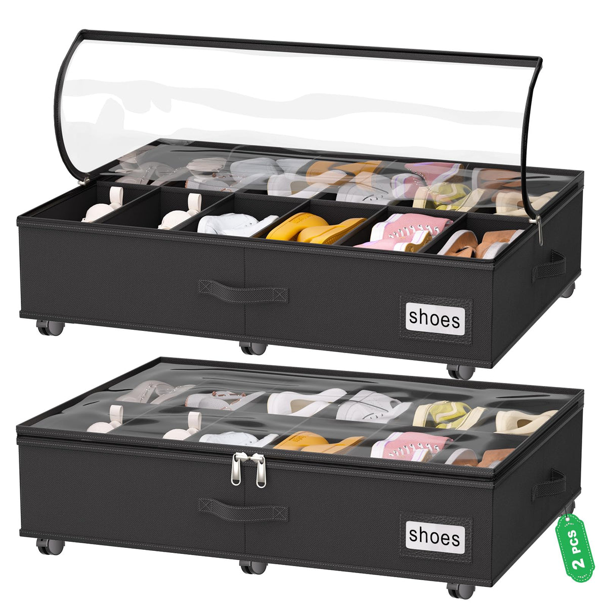 Under Bed Shoe Storage with Wheels, Fits 24 Pairs - Image 1