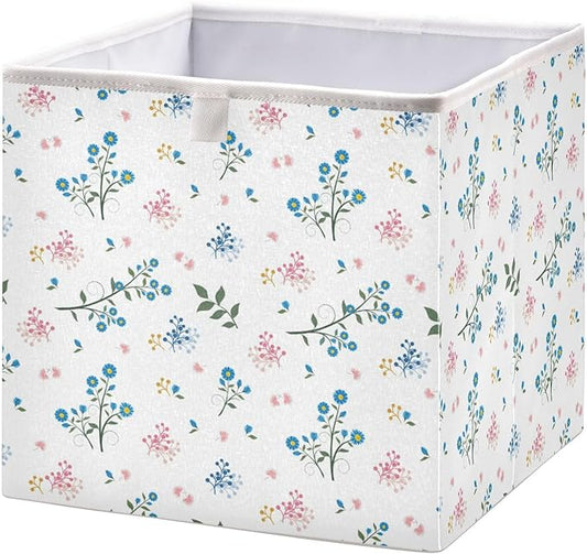 Bolaz Wild Flower Blue and Pink Mood Closet Organizers Storage Cubes Storage Bins Shelf Baskets Containers for Home Kids Room Toys Office,Square