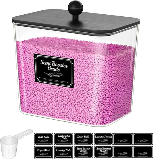 Lifewit Laundry Pods Container with Lid, Dryer Sheet Holder, Room Organization Storage for Coffee Pods Kcup Washing Powder, Scent Booster Beads, 2600 ml/0.7gal，Black,1 Pcs