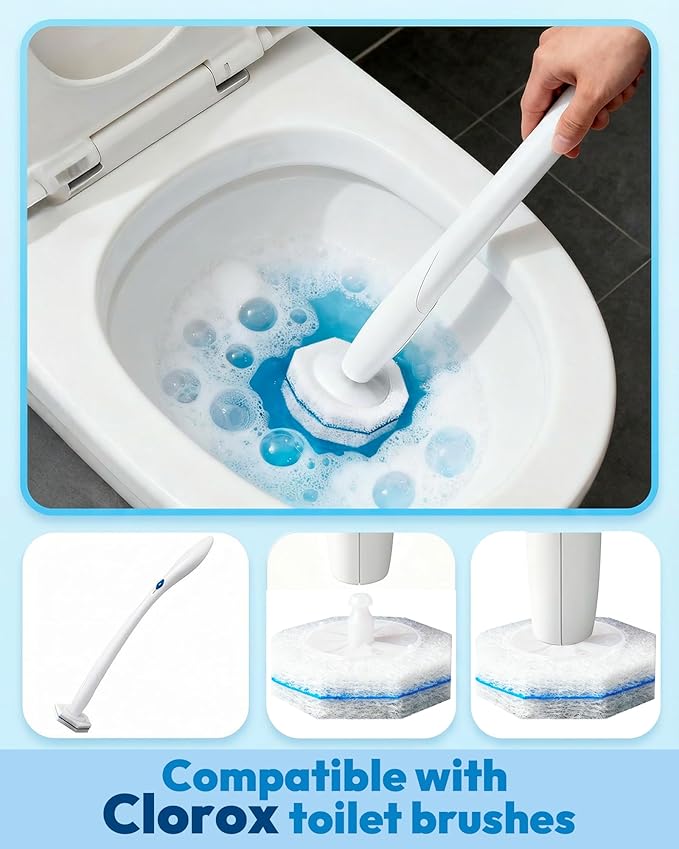 Disposable Toilet Wand Refill Compatible with Clorox Toilet Brush, 60 Count Disposable Heads for Deep Cleaning