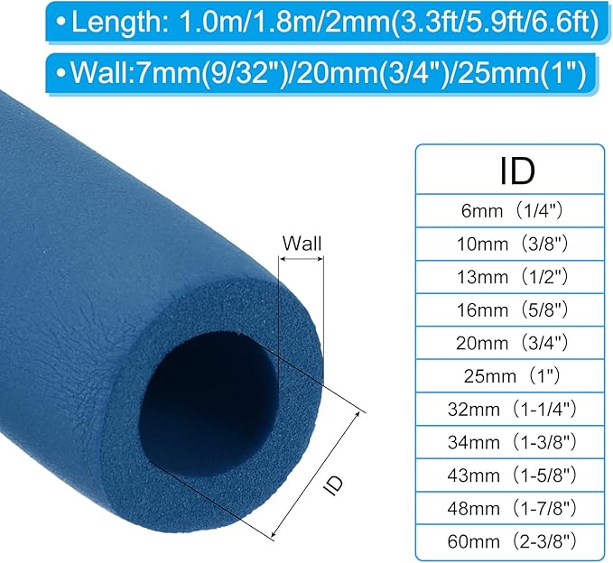PATIKIL 6.6Ft Long 2-3/8" (60mm) ID Pipe Insulation, 1 Pcs 25mm Thickness Rubber Foam Winter Freeze Protection Tube Fire Retardant for Water, Air Conditioning, Industrial Pipes, Blue