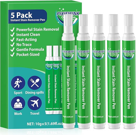 Stain Remover Pens for Clothing, 5 Pack – Instant Stain Removal Pen for Clothes, Travel-Friendly Laundry Stain Pen for Food, Coffee, Wine, Makeup, Grease & More