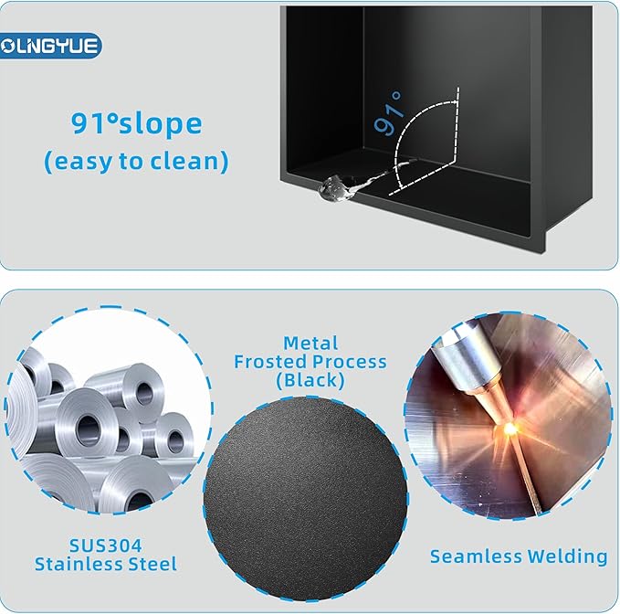Shower Niche Stainless Steel: No Tile Needed Double Layer - 12x24 Inchs Recessed Wall Niches Shelf for Bathroom Storage - Matte Black