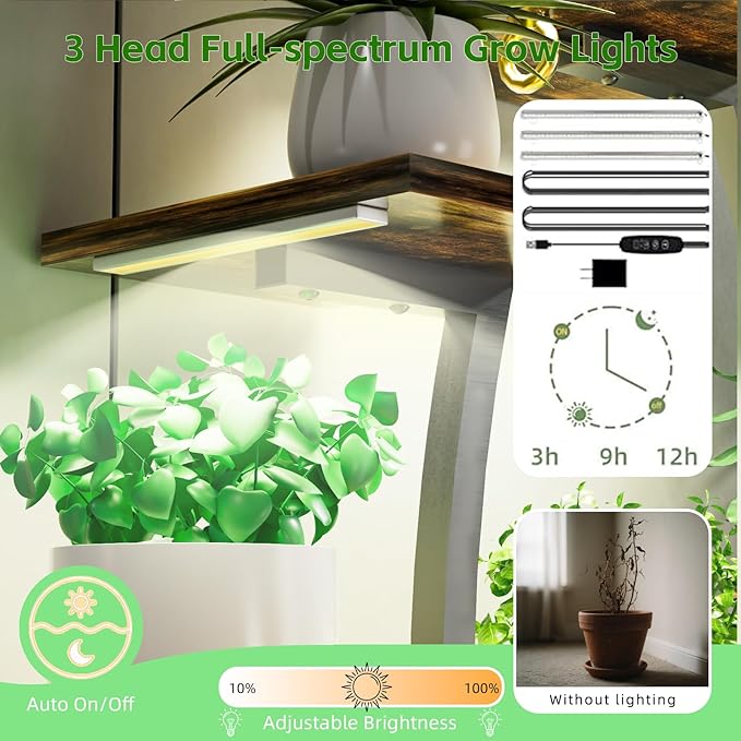 53" Plant Stand Indoor with Grow Lights, 10-Tier Space-Saving Corner Plant Shelf for Small Apartments, Lighted Indoor Plant Growing Display Rack for Living Room, Balcony & Bedroom