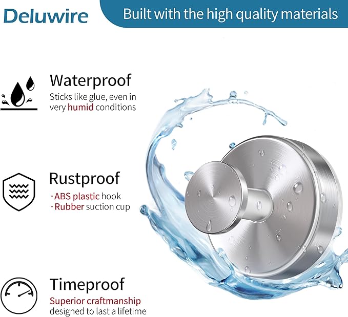 Deluwire Suction Cup Hooks for Shower,4 Packs Wall Mount Towel Holder,Removable Shower Towel Suction Hooks for Bathroom Wall,Kitchen,Glass,Mirror,Tile to Hang Robes,Loofah-Silver