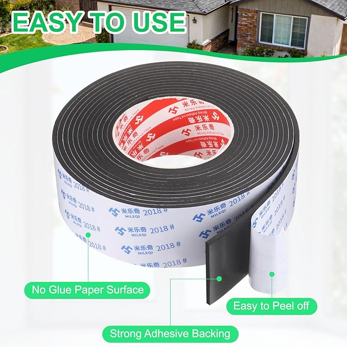 PATIKIL Sponge Rubber Foam Tape, 1 31/32" W x 1/8" t x 16.4ft l Self-Adhesive Foam Insulation Tape Weather Stripping for Window Door Soundproofing Weatherstrip AC Seal Strip, Black