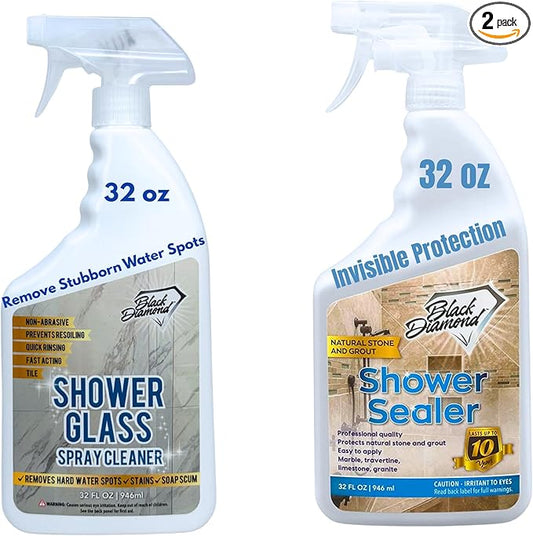 Black Diamond Stoneworks Bathroom Glass Cleaner Spray & Natural Stone Shower Sealer – 2 Pack Bathroom Bundle for Crystal-Clear Glass and Long-Lasting Stone Protection