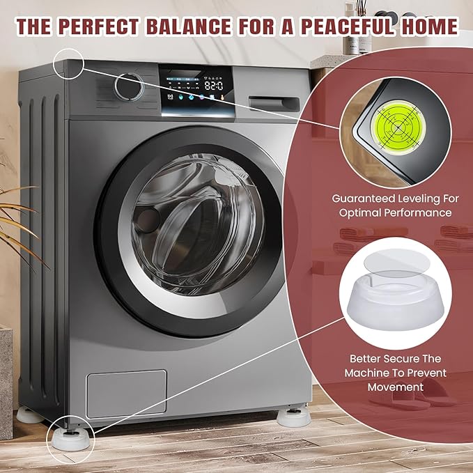 Anti Vibration Pads for Washing Machine and Dryer, Transparent PU Washer Vibration Pads with Anti-Vibration Feet, Rubber Vibration Pad Washing Machine Pads for Noise Reduction