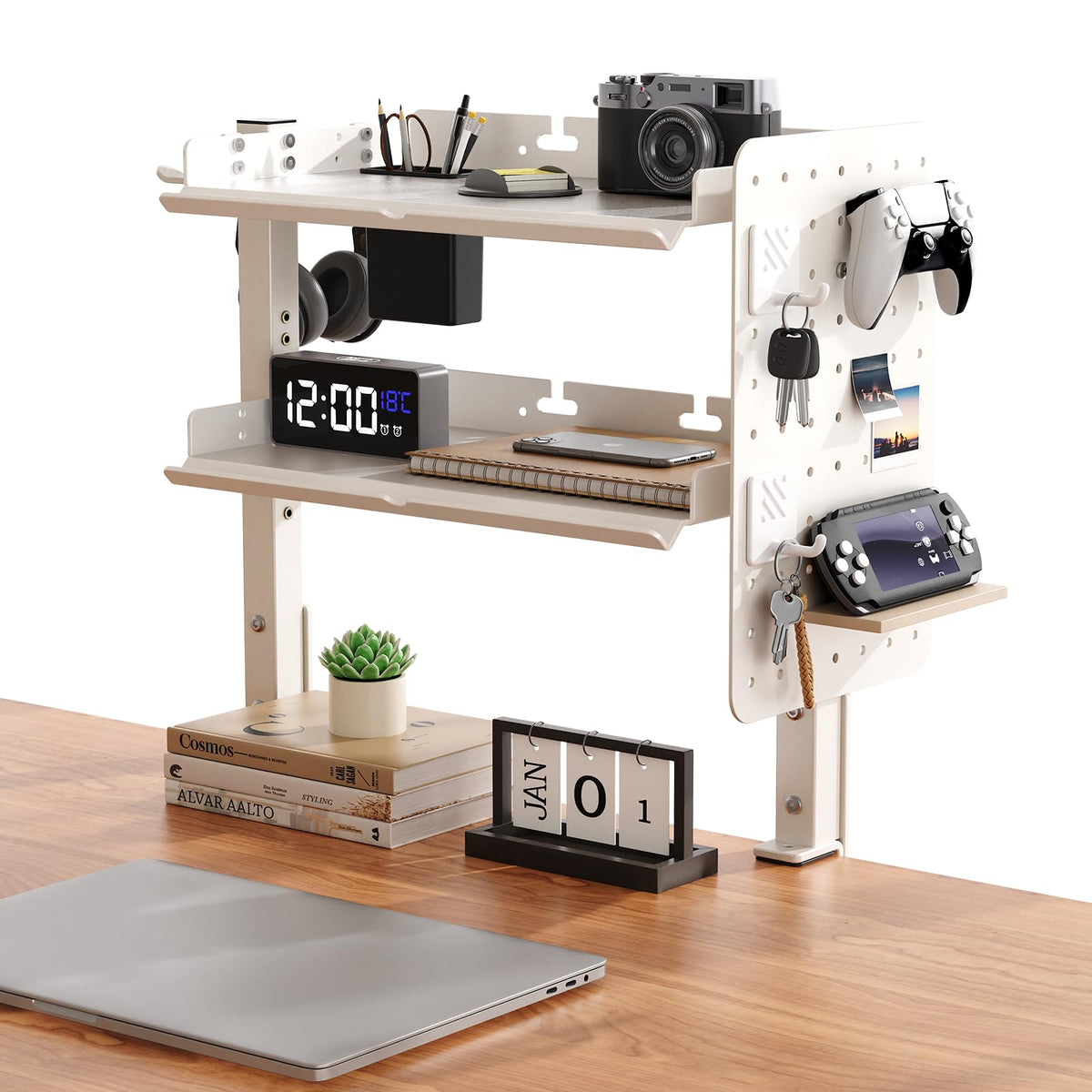 Metal Clamp On Desk Shelf,Storage Shelves with Pegboard - Image 1