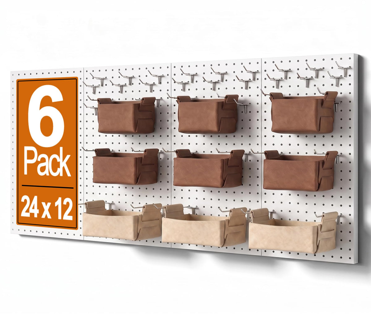 Peg Board, 6 Pack Metal Pegboard Panels and 76 Pcs Hooks - Image 1
