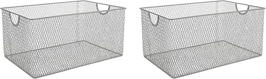 YBM Home Kitchen Pantry Organizer Mesh Wire Storage Basket for Shelves,and Cabinets, Multipurpose Steel Wire Basket for Organizing Office, Household, and Laundry, 13.25 x 8.5 x 6.5 in, Pack of 2