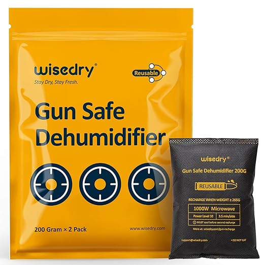 wisedry 200 Grams x 2 Packs Gun Safe Dehumidifier, Reusable Moisture Absorber for Gun Safes, Rechargeable Gun Safe Silica Gel Desiccant