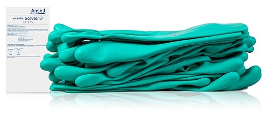 Ansell AlphaTec Solvex 37-175 Flocked Chemical-Resistant Gloves for Cleaning, Agriculture, Food, Mechanics, Oil - Med, Green (12 Pairs)
