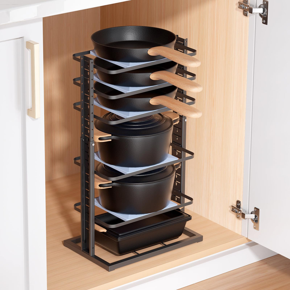 LAMU Pots and Pans Organizer for under Cabinet, 6-Tier Heavy Duty - Image 1