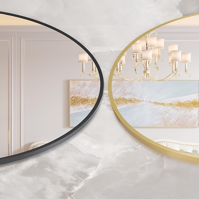 GarveeHome Round Mirror, 32 in Large Aluminum Alloy Circle Frame, High Definition Eco-Friendly Black Round Bathroom Mirror for Over Sink, Wall Mirror for Entryway, Bathroom, Vanity
