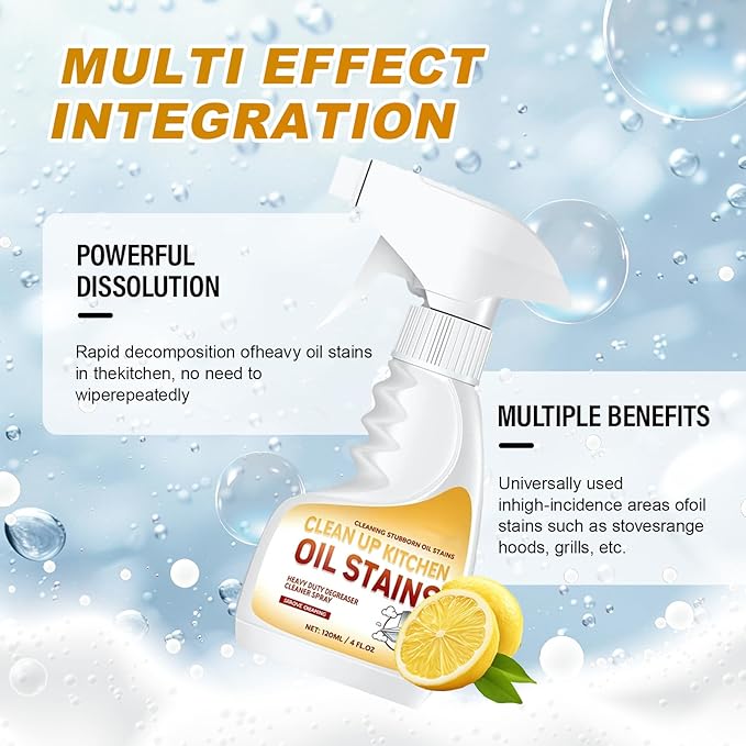 Heavy Oil Stain Cleaner Kitchen, Clean Up Kitchen Oil Stains, 2025 Upgrade Cleaner Spray Degreaser Cleaner, Stain Remover for Pot, Stoves and Range Hoods (1)