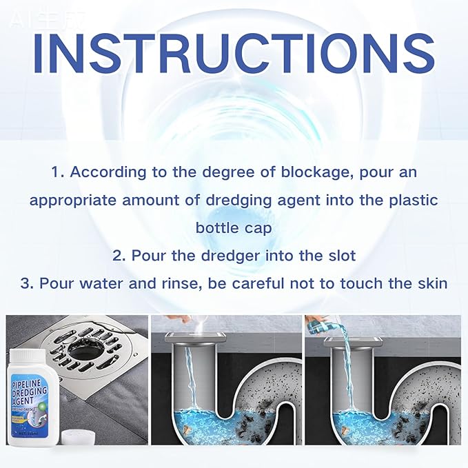 2PCS Powerful Pipe Dredging Agent,350ml Drain Clog Remover Agent,Fast Foaming For Kitchen Toilet Pipeline Quick Cleaners, Unclog Toilet Clog And Kitchen Sink Pipe Unblocker Powder