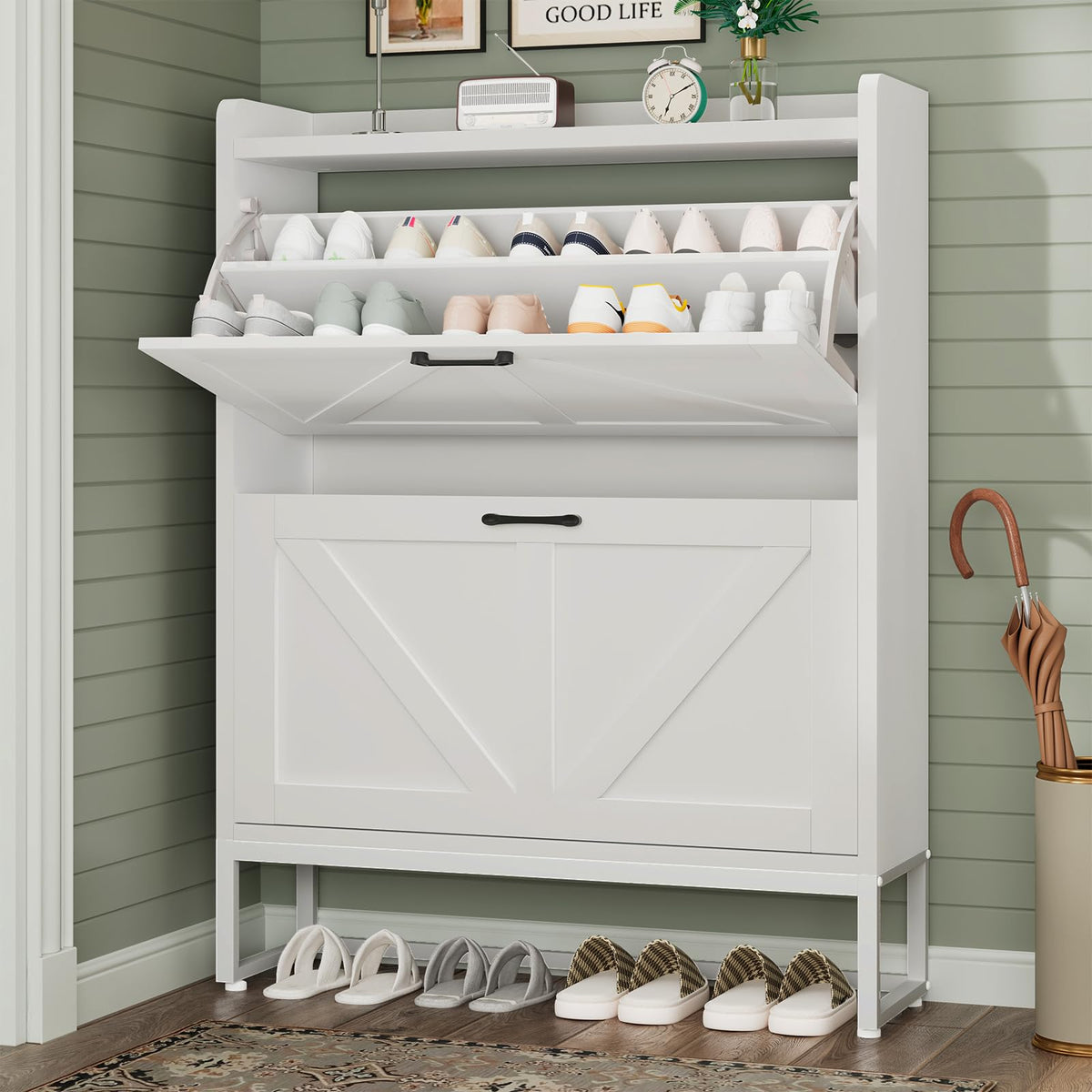 Shoe Cabinet, Shoe Storage Cabinet with 2 Flip Drawers & - Image 1