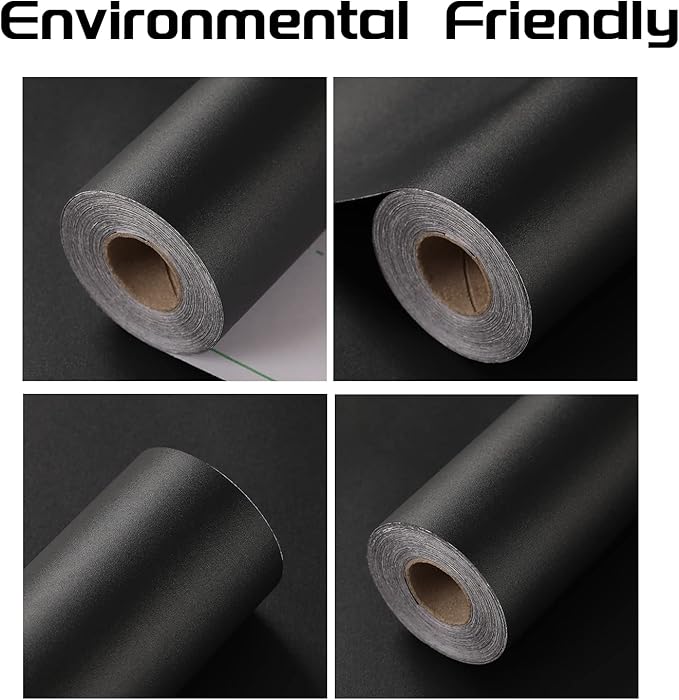Black Contact Paper - 15.7 x 500 Inch Peel and Stick Wallpaper, Matte Black Wallpaper, Self Adhesive and Removable Decorative Contact Paper for Cabinets,Stand Liner, Table and Door Makeover Decor
