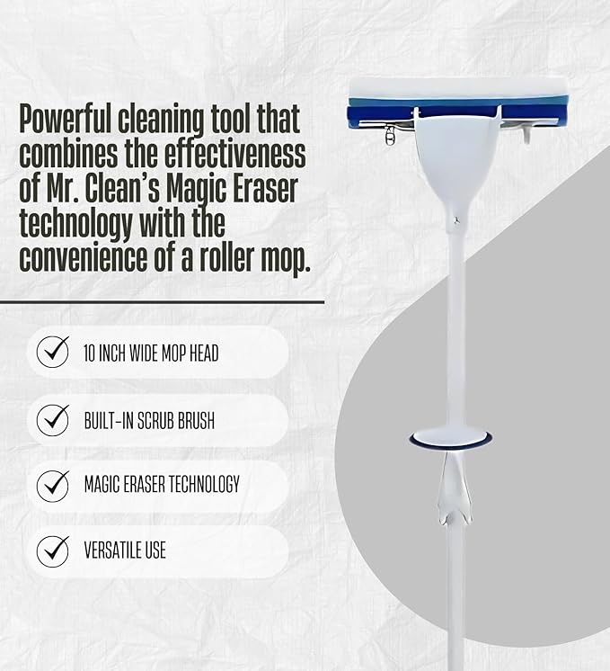 2X Magic Eraser 10 in. W Roller Mop with Scrub Brush Bundle with Cleaning Gloves – Dual-Action Mop for Tough Floor Messes with Built-in Scrubber – Gift Set (3 Items)