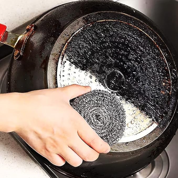 DKKO Stainless Steel Scourers Cleaning Ball Metal Scouring Pads for Kitchens Bathroom Steel Wool Scrubber to Cleaning Dishes Pots Pans Ovens Grills, 12PACK