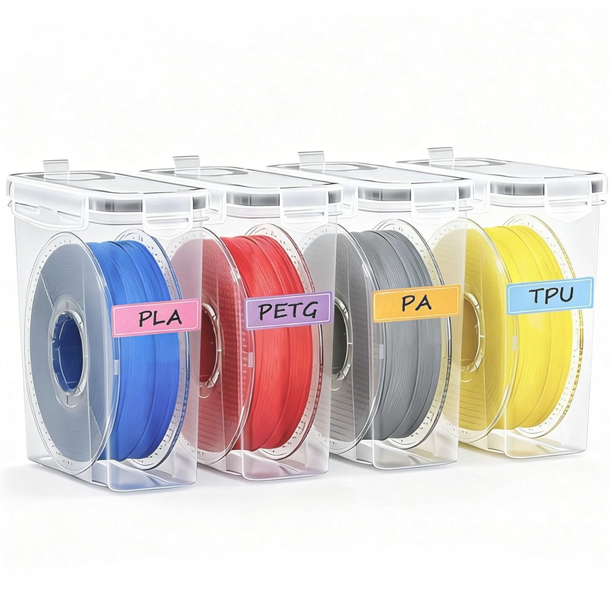 Airtight Filament Storage Box 4 Pack, PLA ABS PETG TPU Spools - Image 1
