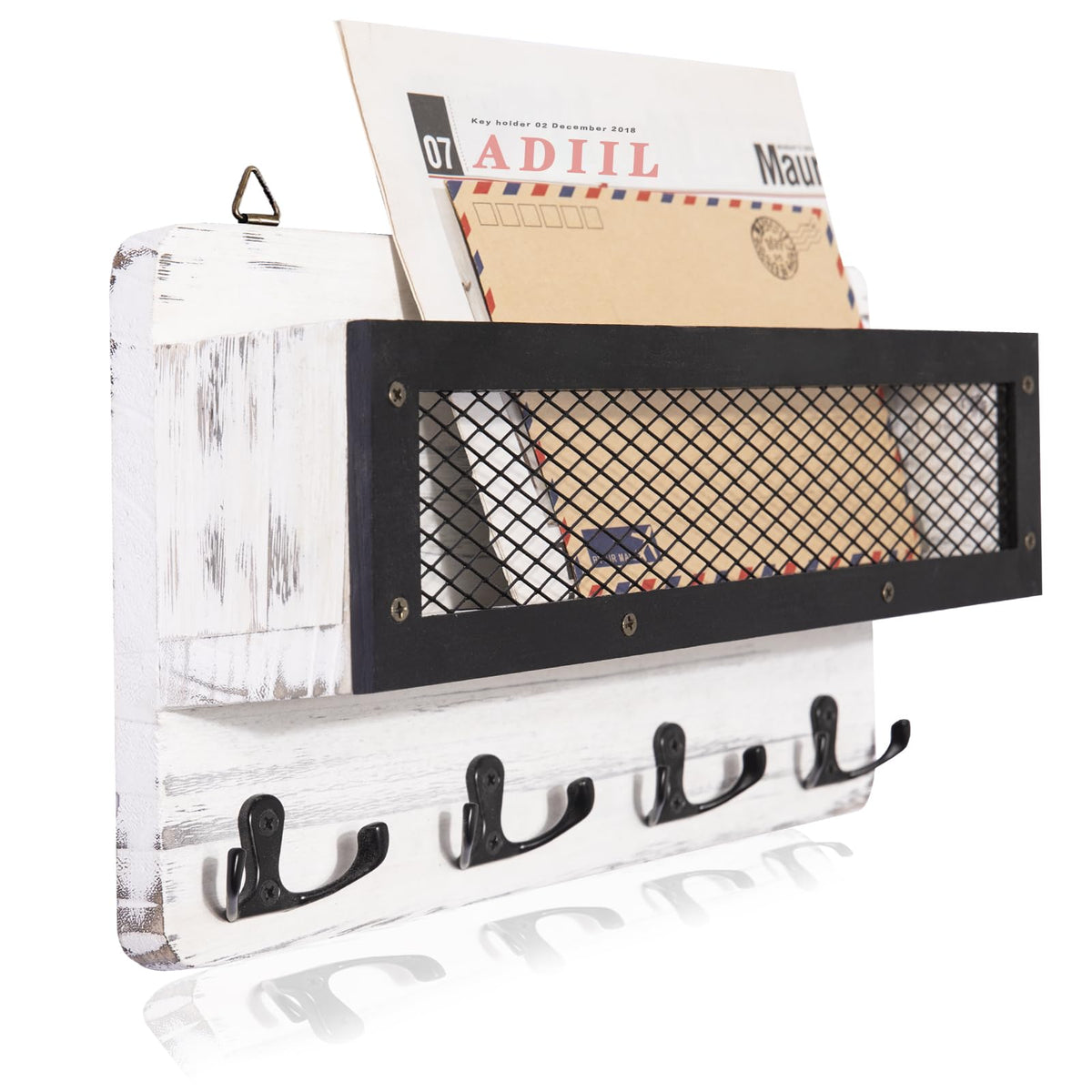 ADIIL Mail and Key Holder for Wall Decorative, Wooden Wall - Image 1